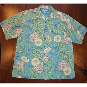 Bermuda Bay Men's 100% Silk Hawaiian‎ Shirt Pineapple Pattern Size M